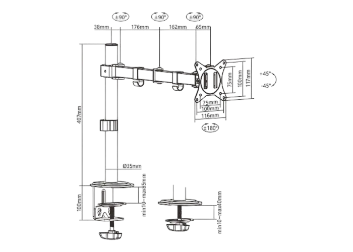 Suport birou pentru monitoare Gembird MA-D1-01, Negru