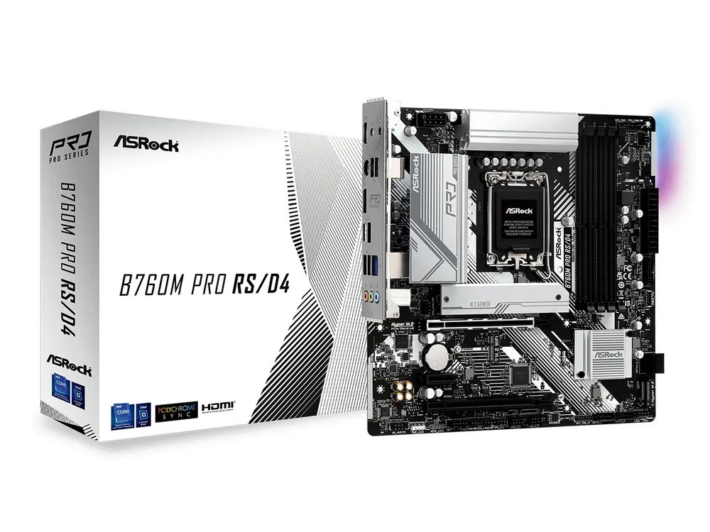 Placă de bază ASRock B760M Pro RS/D4, LGA1700, Intel B760, Micro-ATX