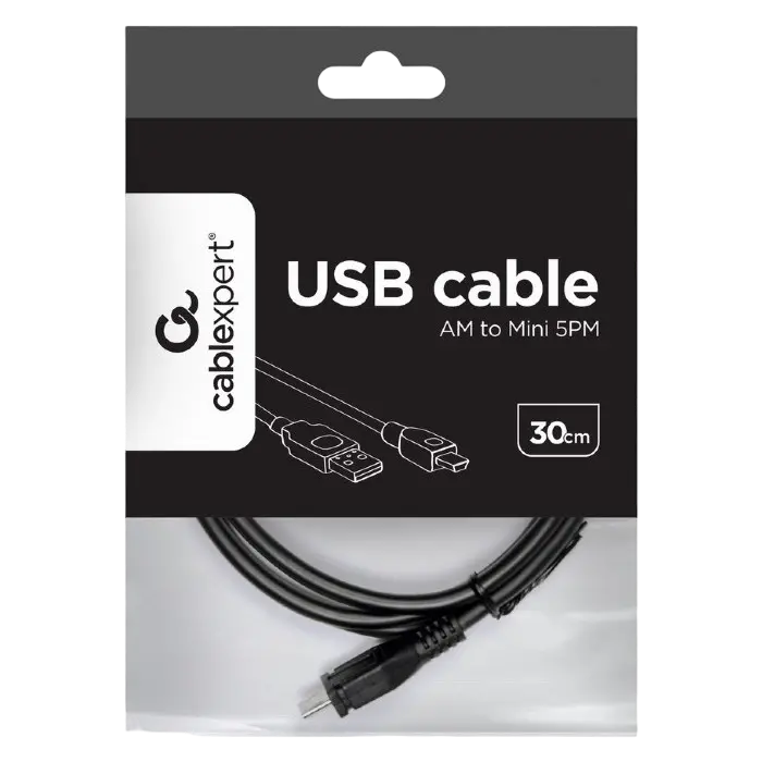 Cable de date Cablexpert CCP-USB2-AM5P-1, USB Type-A (F)/Mini-USB, 0,3m, Negru