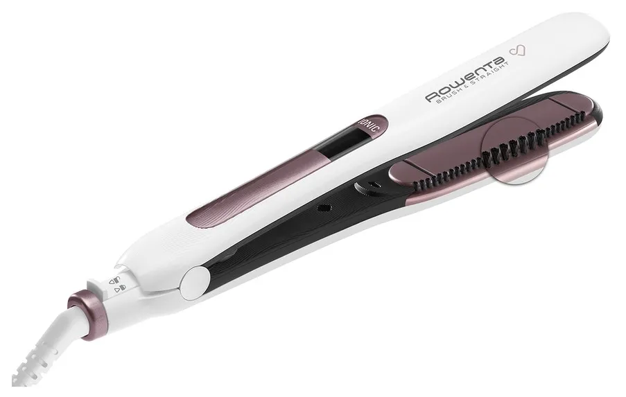 Placă de îndreptat părul Rowenta Brush & Straight SF7510F0, Alb | Roz