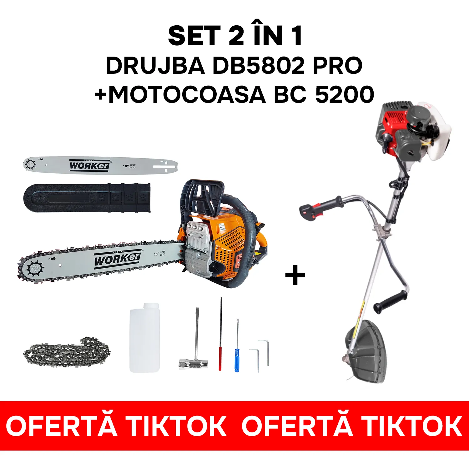 TikTok Motocoasa BISONTE BC 5200 si Drujba TechnoWorker DB5802 PRO