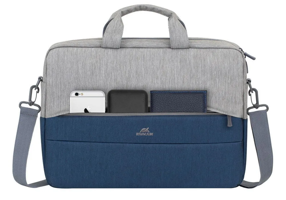 Geantă pentru Laptop RivaCase Prater, 15.6", Poliester, Gri/Albastru închis