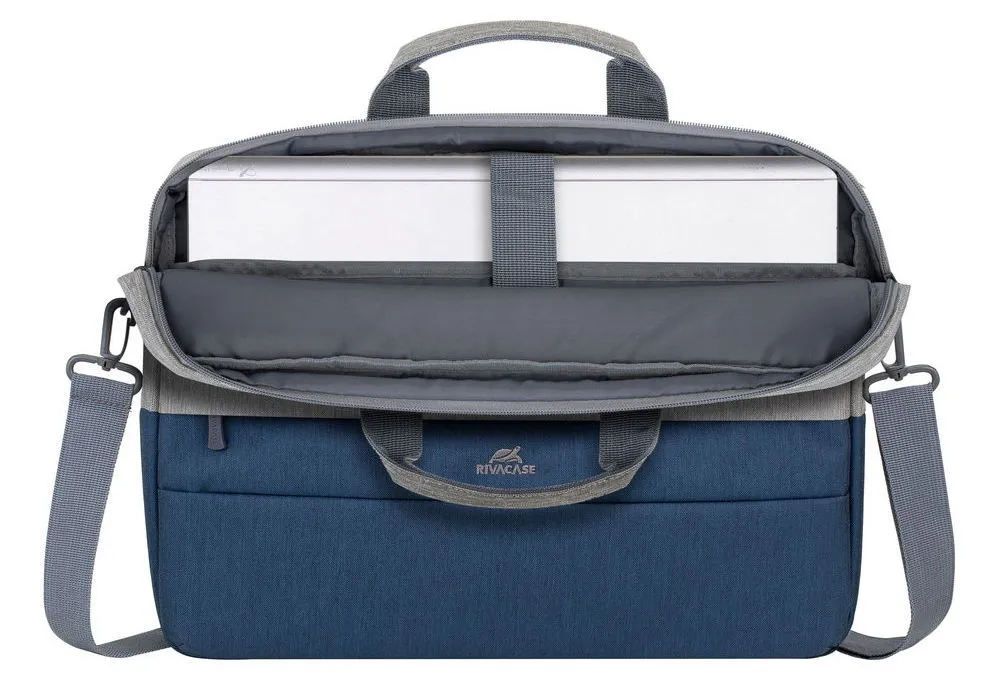 Geantă pentru Laptop RivaCase Prater, 15.6", Poliester, Gri/Albastru închis