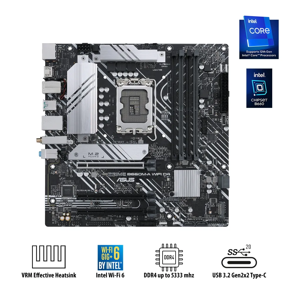 Placă de bază ASUS PRIME B660M-A D4, LGA1700, Intel B660, Micro-ATX