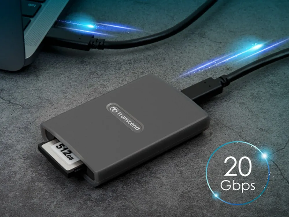 Cititor de carduri Transcend TS-RDE2, USB Type-C, USB Type-A, Gri