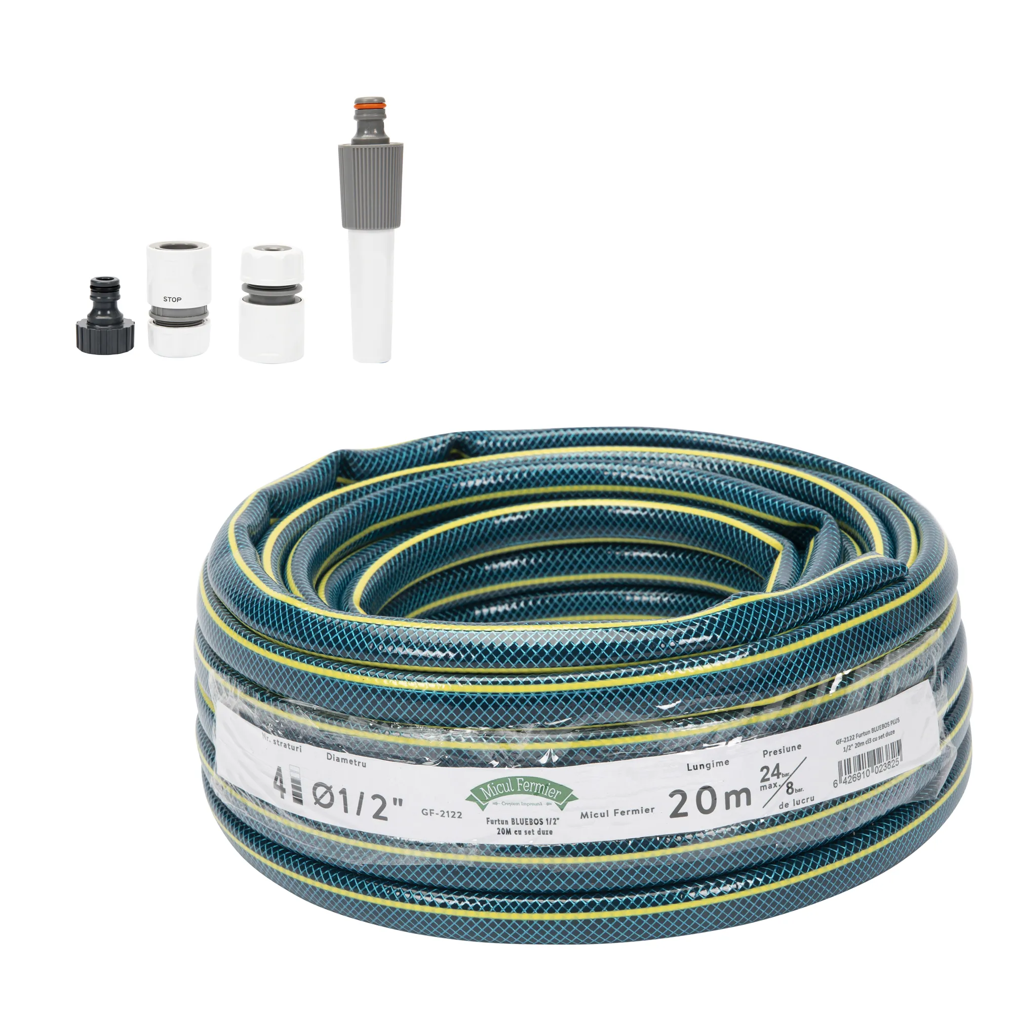 Furtun BLUEBOS PLUS 1/2 inch 20m cu set de duze