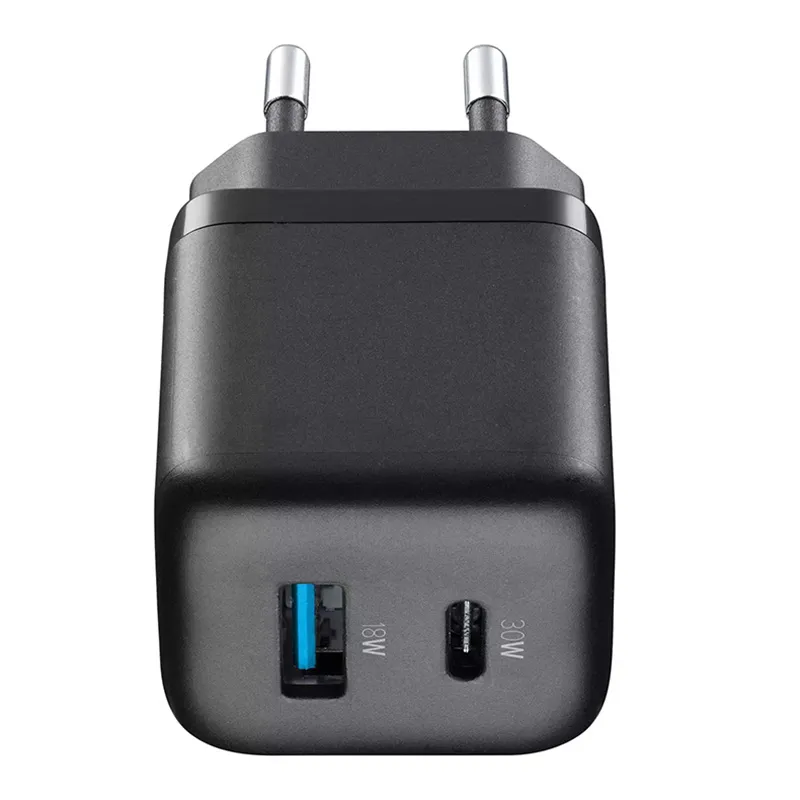 Încărcător Cellularline Wall Charger GAN, 2 Ports, 30W, 30W, Negru