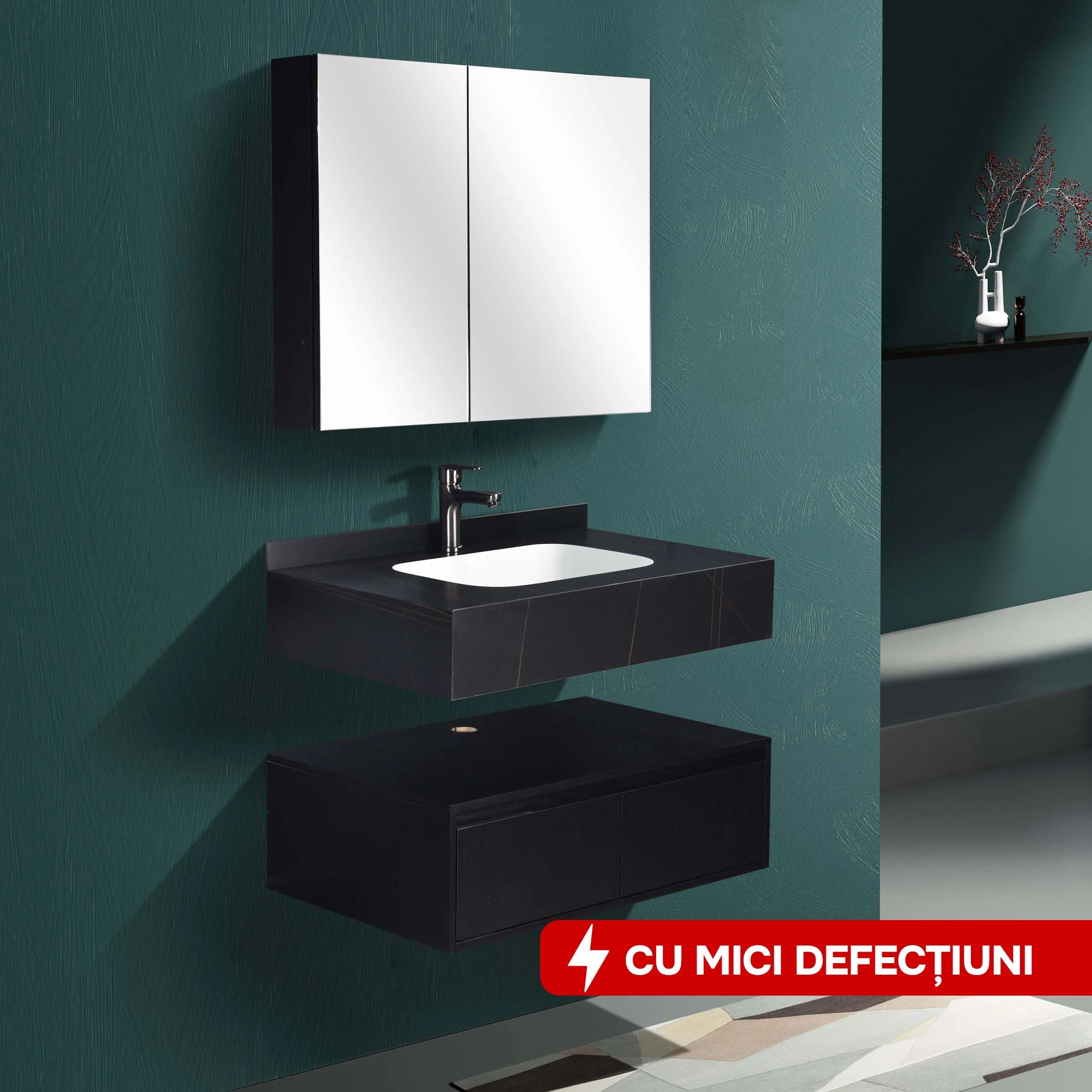 Set mobilier baie din piatra sinterizata 1016N (100cm)