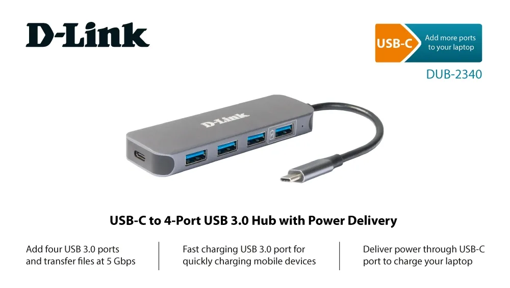 Adaptor Hub D-Link DUB-2340, Gri