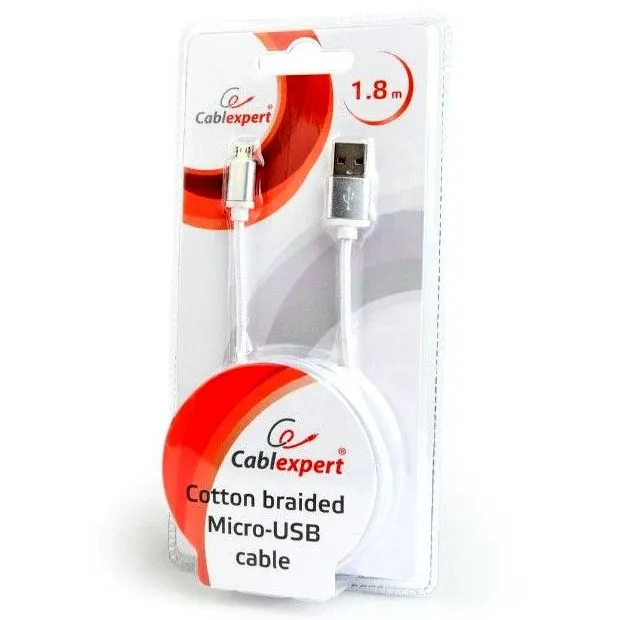 Cablu încărcare și sincronizare Cablexpert CCB-mUSB2B-AMBM-6-S, USB Type-A/micro-USB, 1,8m, Alb
