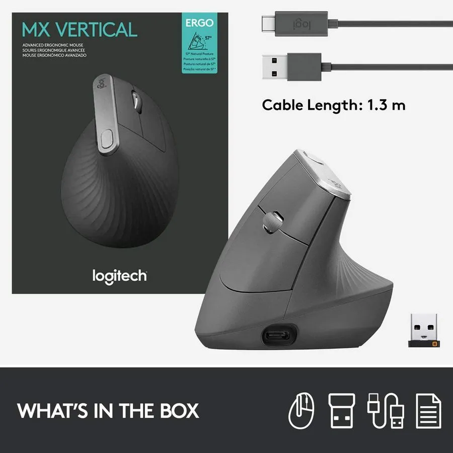 Mouse Wireless Logitech MX Vertical, Negru
