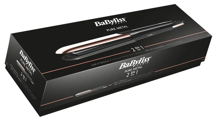 Placă de îndreptat părul BaByliss 2 in 1 Pure Metal ST481E, Negru | Auriu