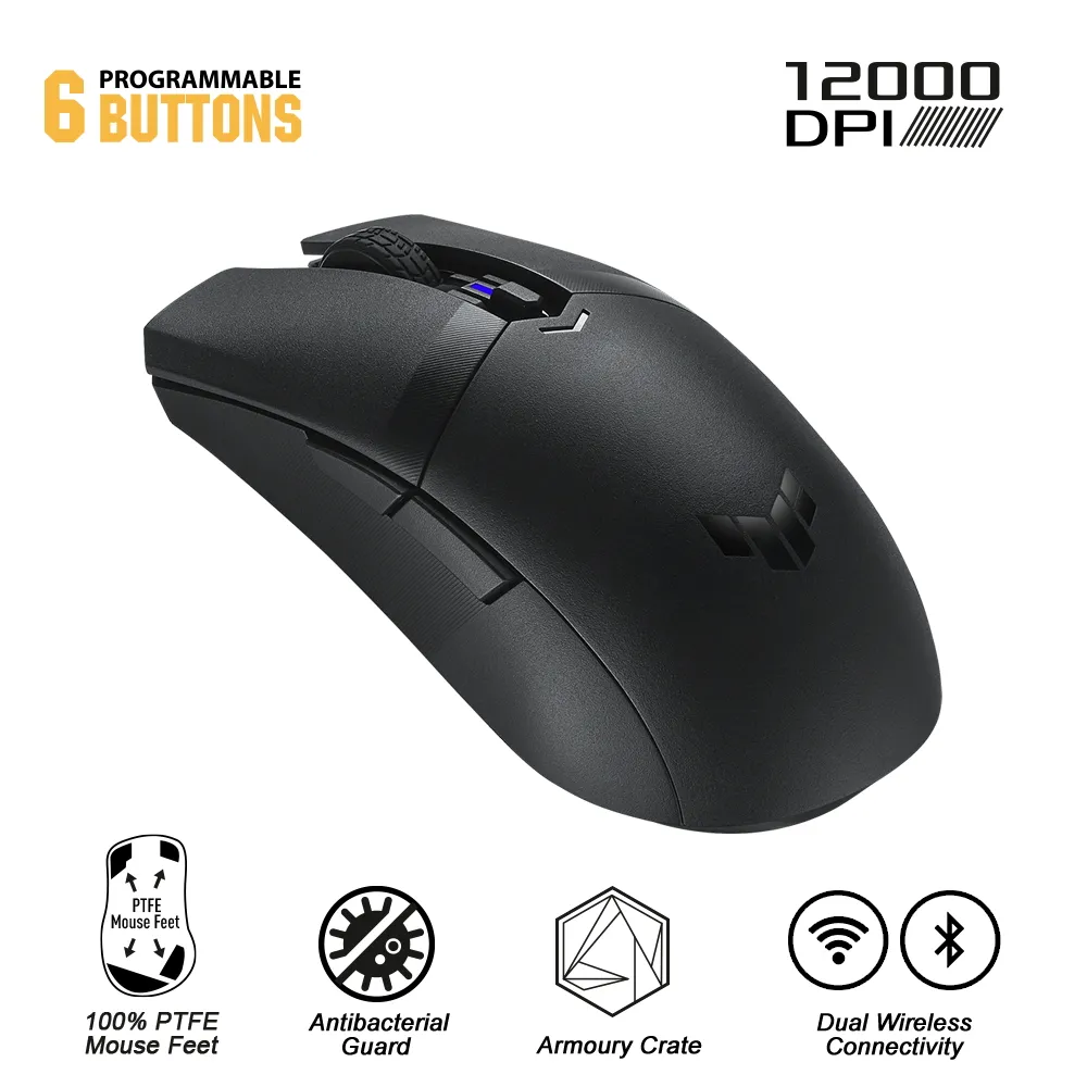 Wireless Gaming Mouse Asus TUF GAMING M4, up to 12000 dpi, 6 buttons, 300IPS, 35G, 62g., 2.4GHz/BT