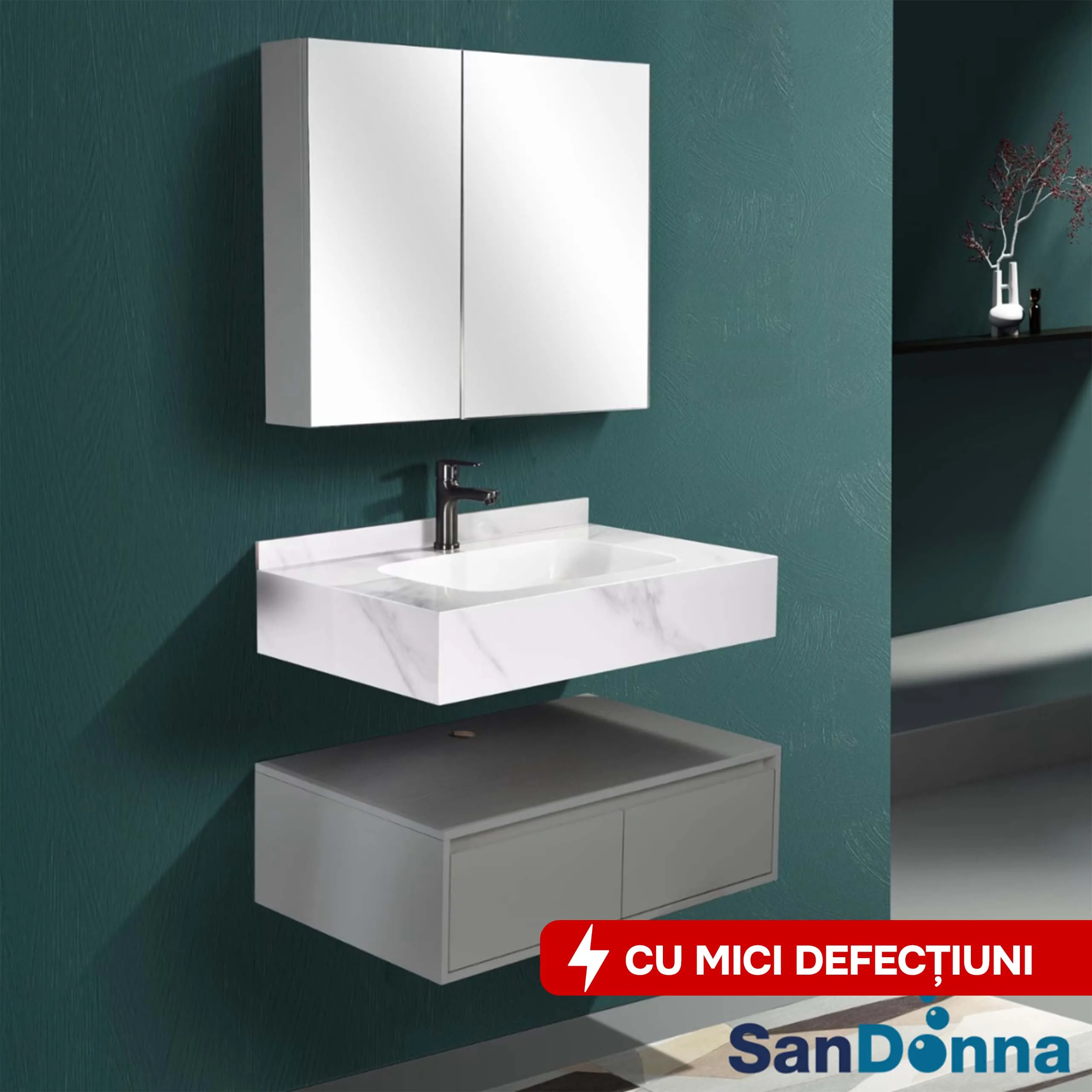 Set mobilier baie din piatra sinterizata 1016G (80cm)