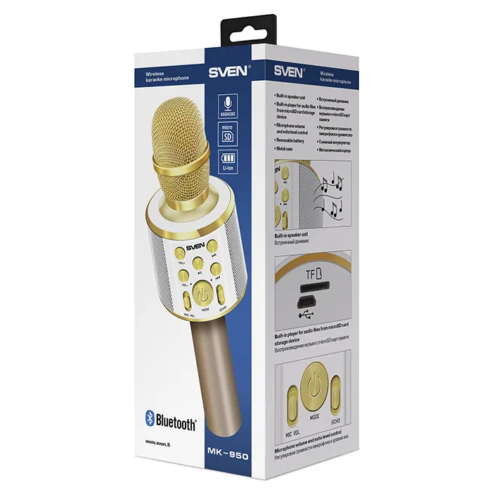 Microfon Karaoke SVEN MK-950, Fără fir, Auriu
