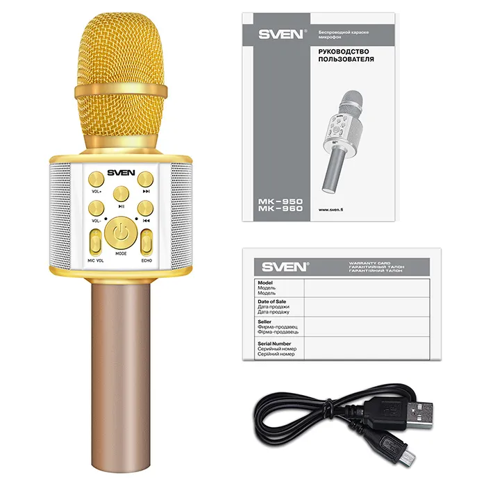 Microfon Karaoke SVEN MK-950, Fără fir, Auriu
