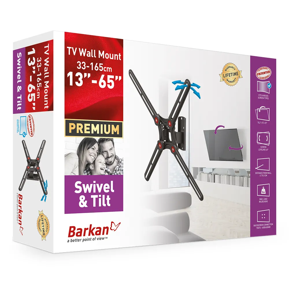 Suport TV de perete BARKAN BM320, Negru