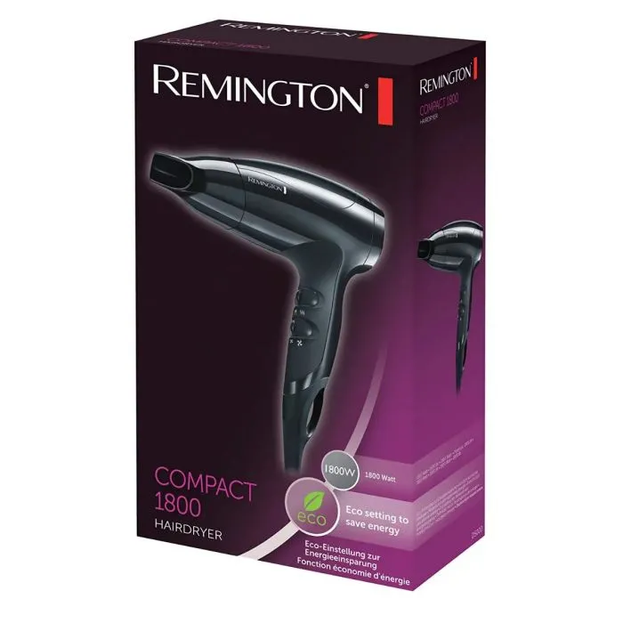 Uscător de păr compact Remington Compact D5000, 1800 W, Negru