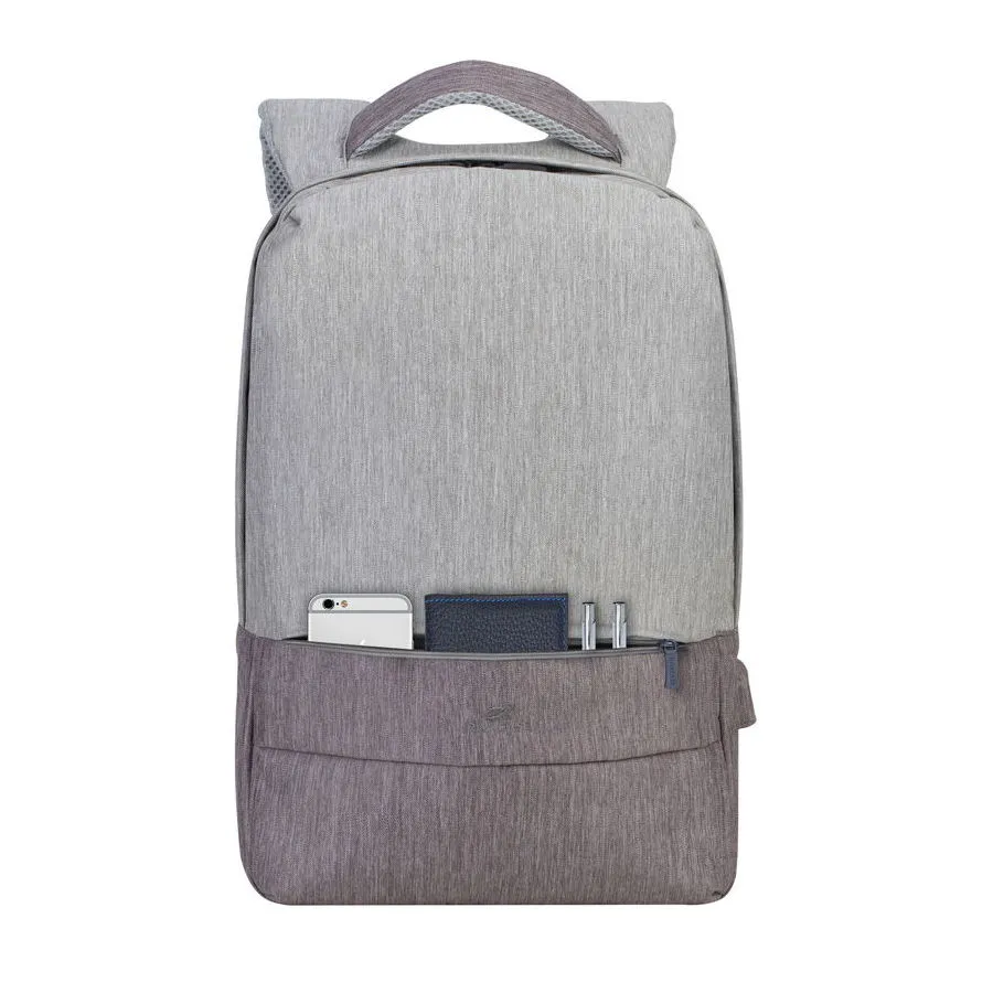 Rucsac pentru Laptop RivaCase Prater, 15.6", Poliester, Gri/Moca