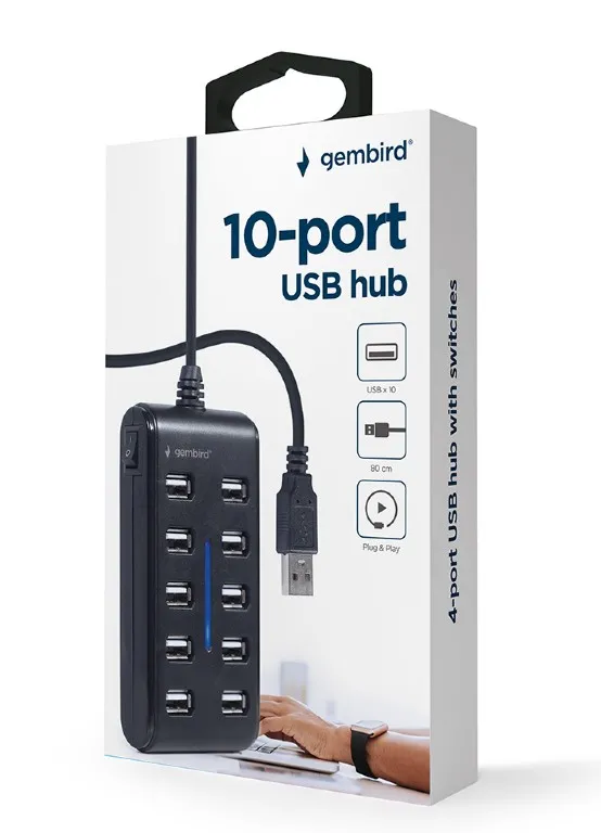 Adaptor Hub Gembird UHB-U2P10P-01, Negru