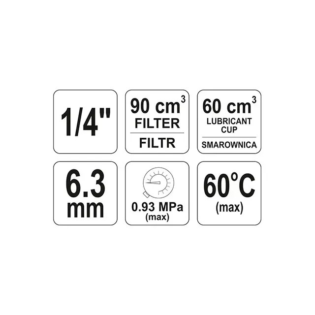 Reductor cu filtru si gresor 0,93Mpa, 90/60cm3 60C 1/4inch YATO