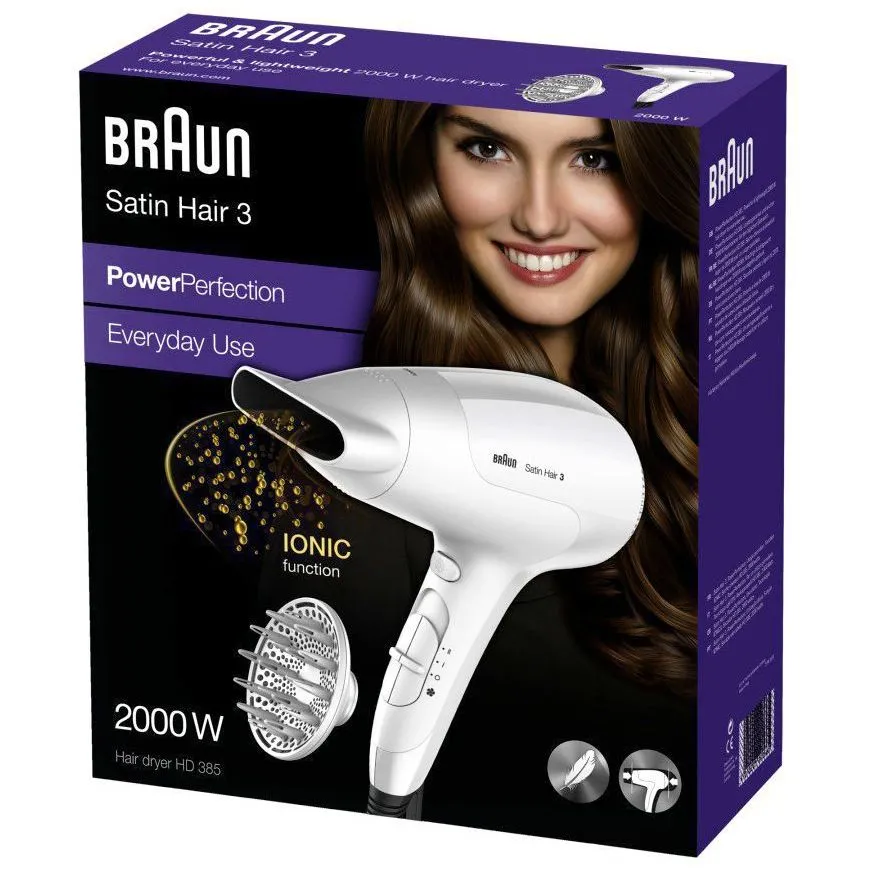 Uscător de păr Braun Satin Hair 3 PowerPerfection, 2000 W, Alb