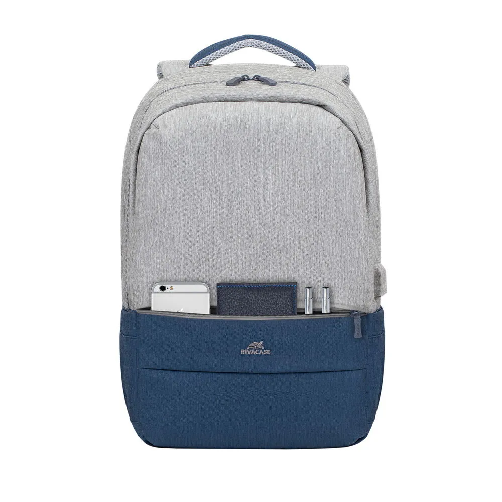 Rucsac pentru Laptop RivaCase Prater, 17.3", Poliester, Gri/Albastru