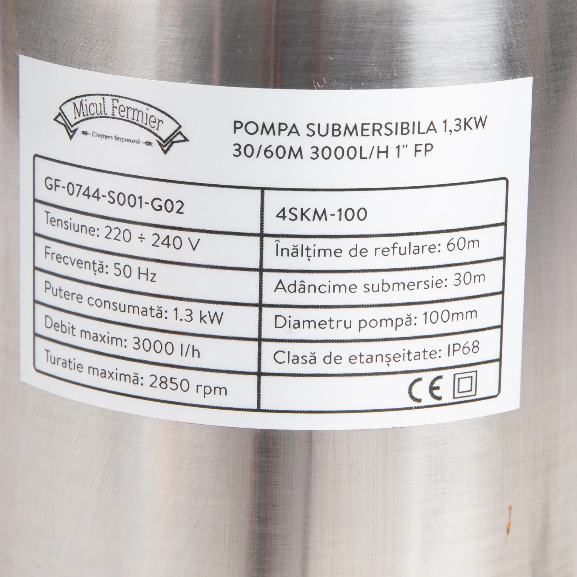 Pompa submersibila Micul Fermier 1.3kW H60m 3000l/h 1T G02