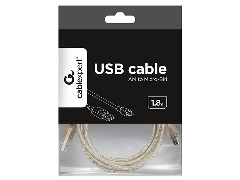 Cablu încărcare și sincronizare Cablexpert CCP-mUSB2-AMBM-6-TR, USB Type-A/micro-USB, 1,8m, Transparent