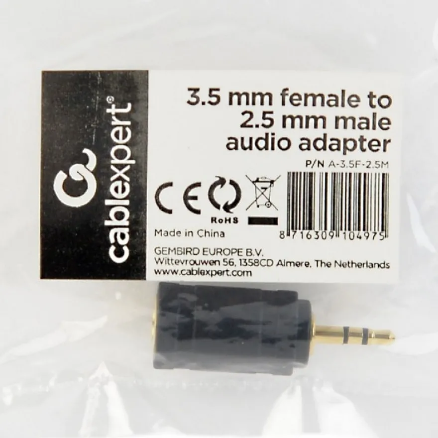 Audio Adaptor Cablexpert A-3.5F-2.5M, 3.5mm 3-pin (F) - 2.5mm 3-pin (M), Negru