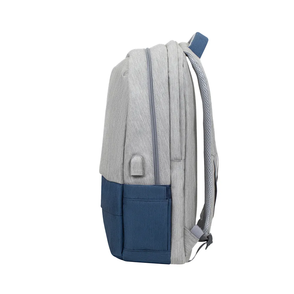 Rucsac pentru Laptop RivaCase Prater, 17.3", Poliester, Gri/Albastru