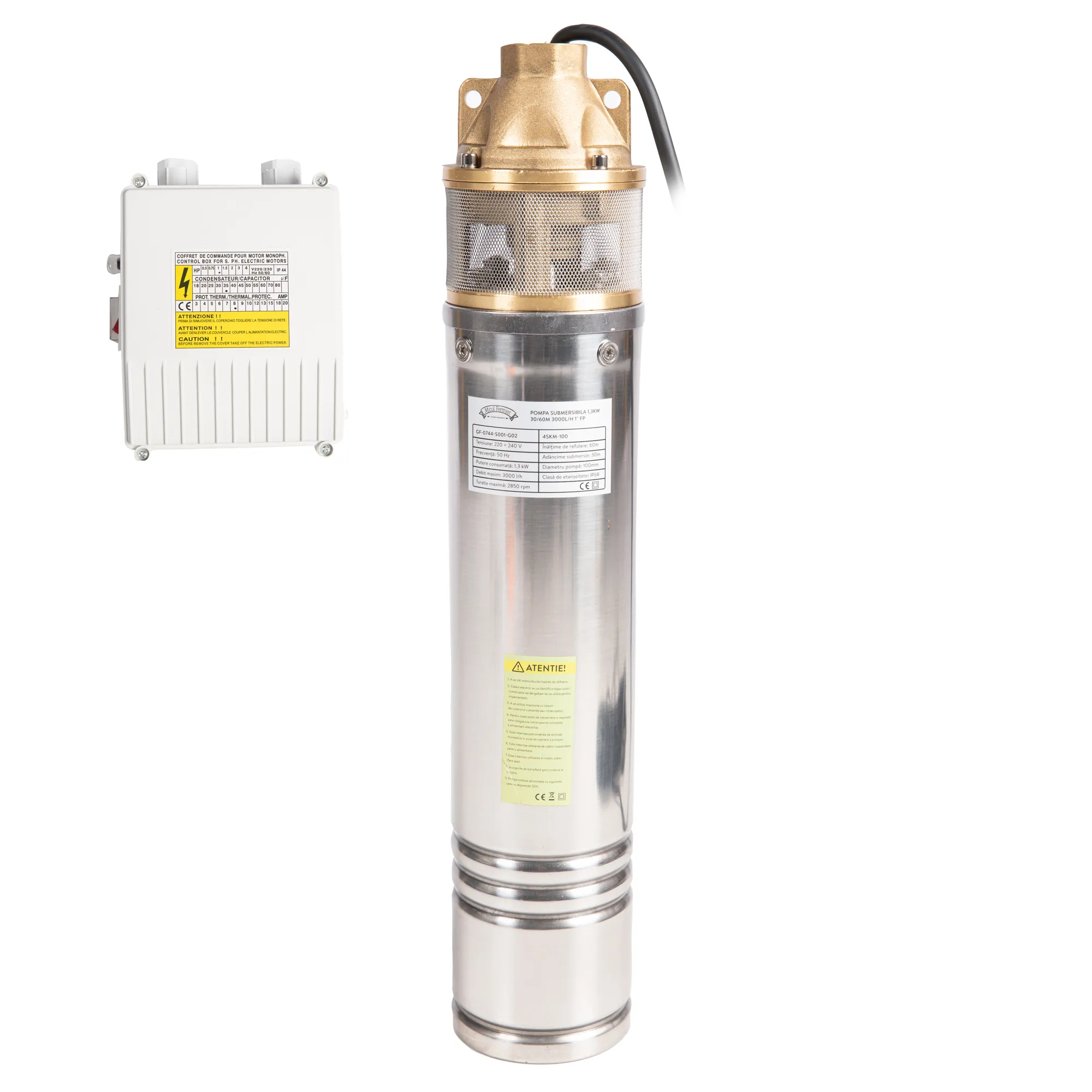 Pompa submersibila Micul Fermier 1.3kW H60m 3000l/h 1T G02