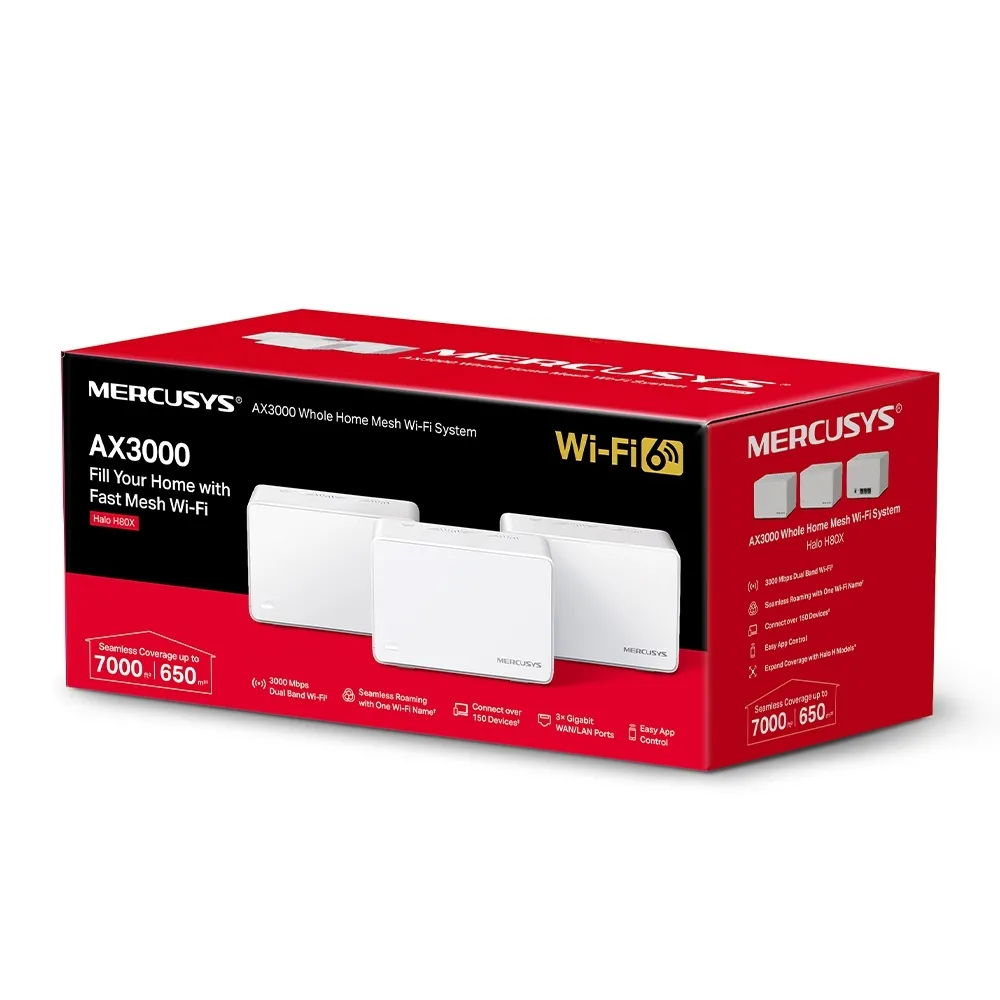 Sistem Wi-Fi Mesh MERCUSYS Halo H80X (3-pack), Alb