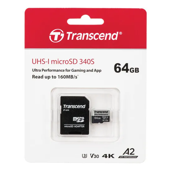 .64GB MicroSD (Class 10) UHS-I (U3),+SD adapter, Transcend 