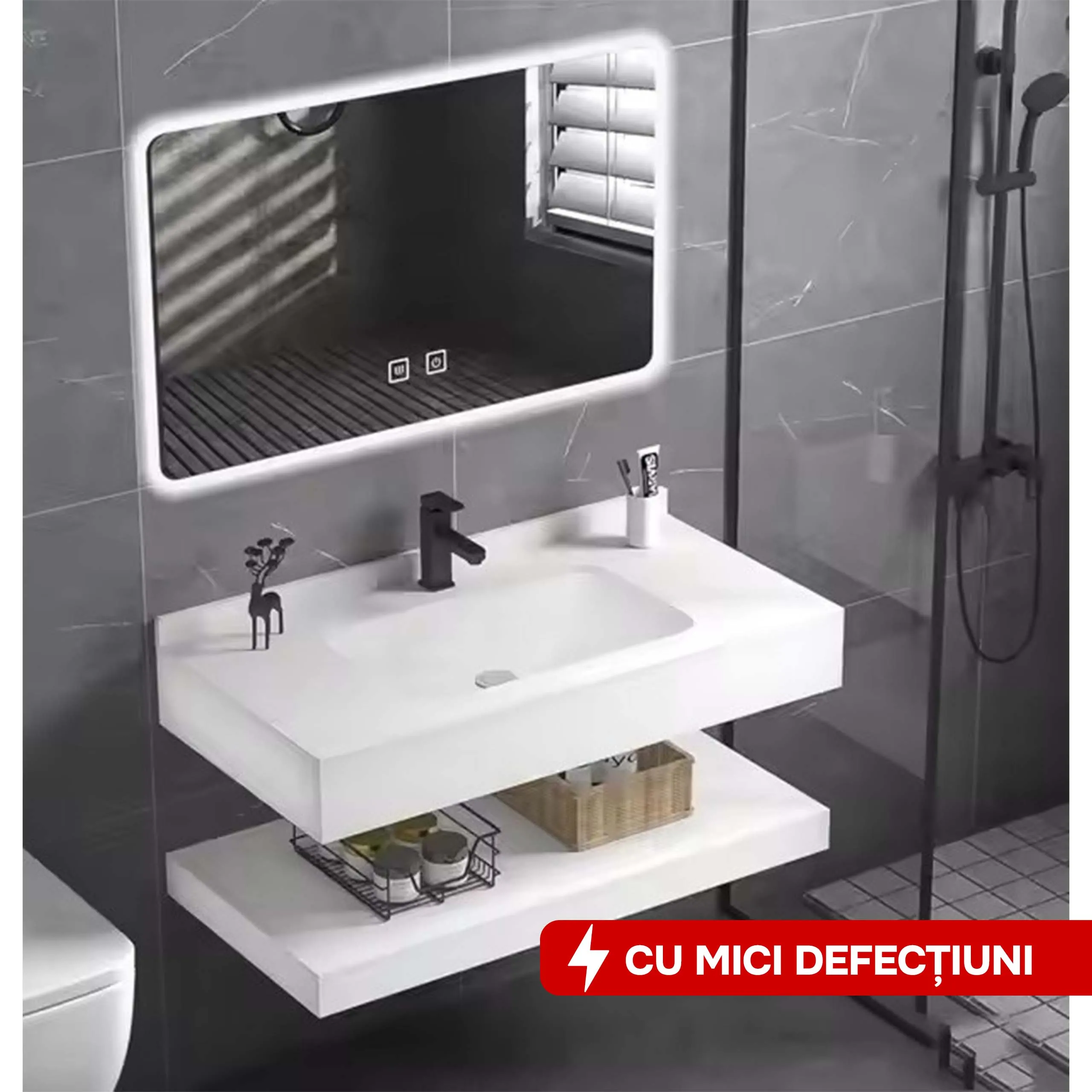 Set mobilier baie din piatra sinterizata 1009A (100cm)