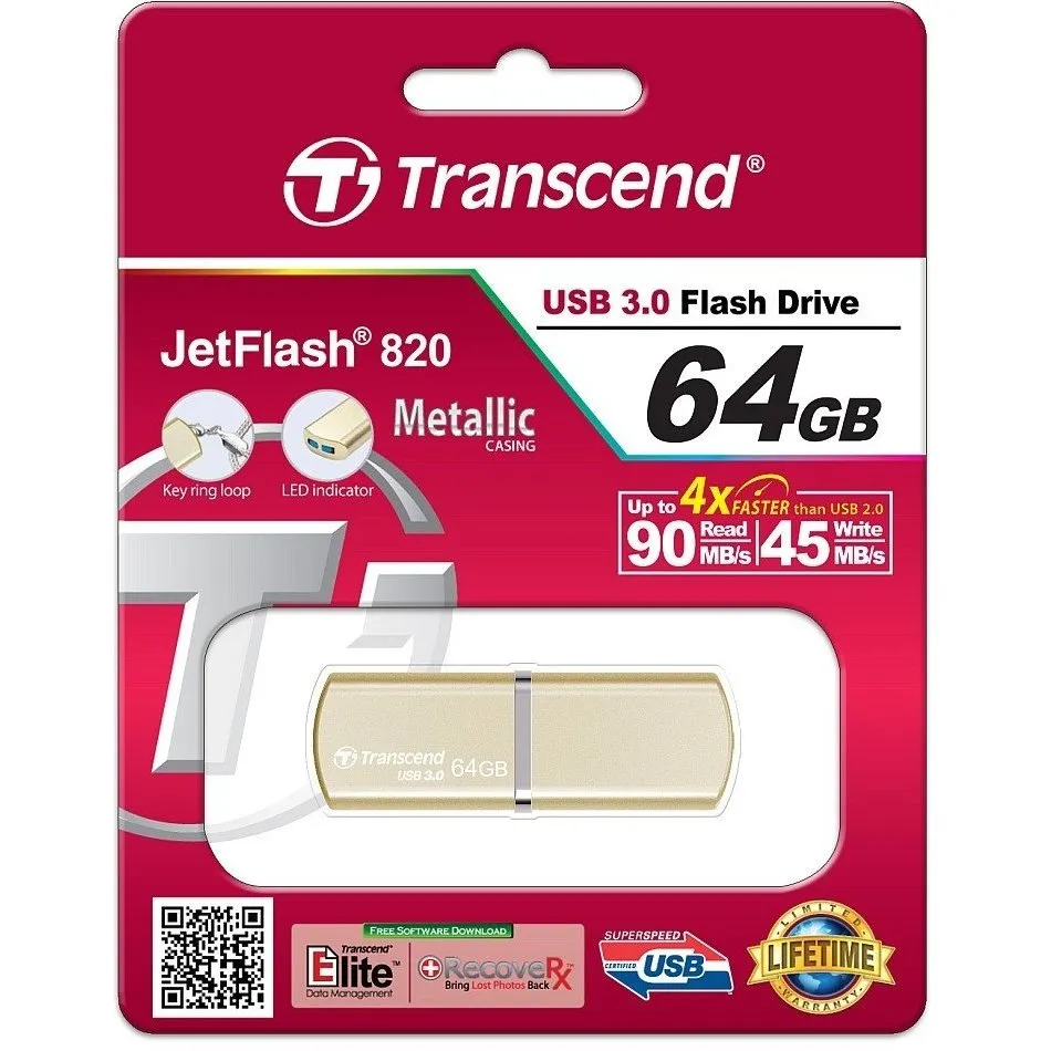 Memorie USB Transcend JetFlash 820, 64GB, Auriu