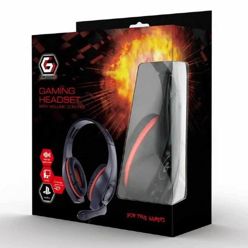 Căști gaming Gembird GHS-05-R, Cu fir, Negru/Rosu