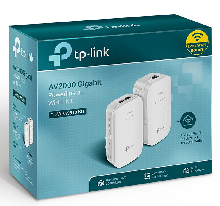 Powerline Adapter  TP-LINK TL-WPA9610 KIT, AV2000, 2000 Mbps, Alb