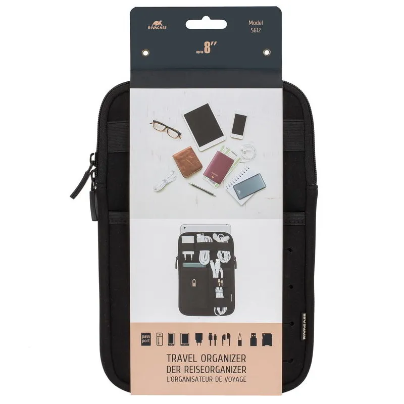 Organizator pentru calatorie RivaCase Antishock, 8", Poliester, Negru