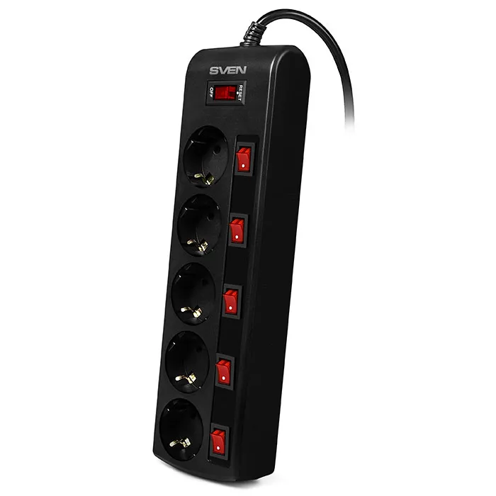 Prelungitor electric SVEN SF-05PL, 5 Prize, 1,8m, Negru