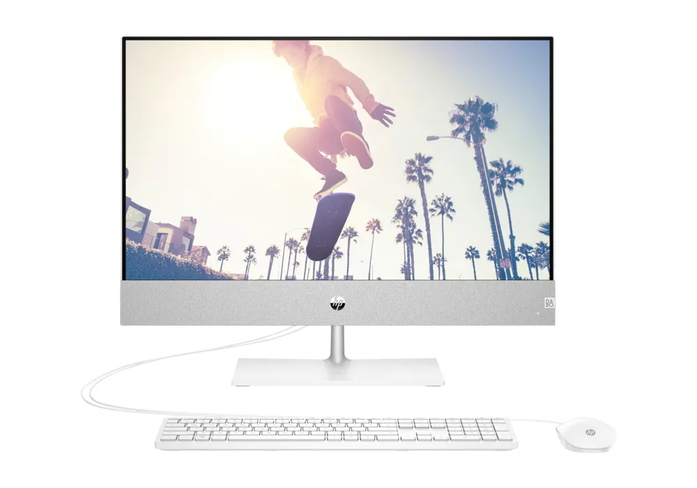 Computer All-in-One HP Pavilion 24-CA0021UR, 23,8", AMD Ryzen 5 5500U, 8GB/512GB, FreeDOS, Argintiu