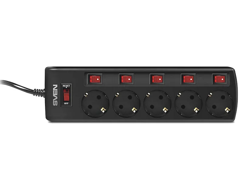 Prelungitor electric SVEN SF-05PL, 5 Prize, 1,8m, Negru