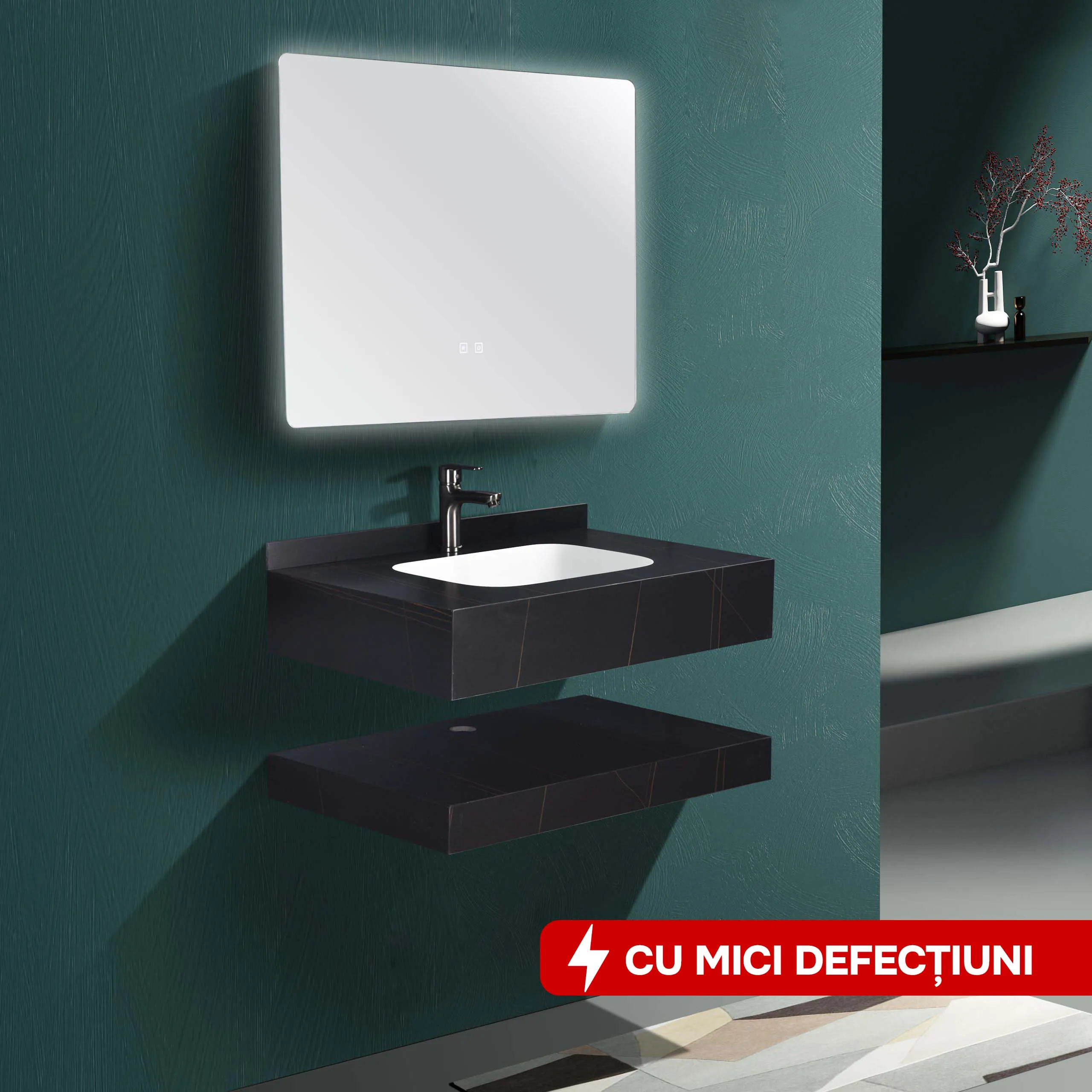 Set mobilier baie din piatra sinterizata 1009N (100cm)