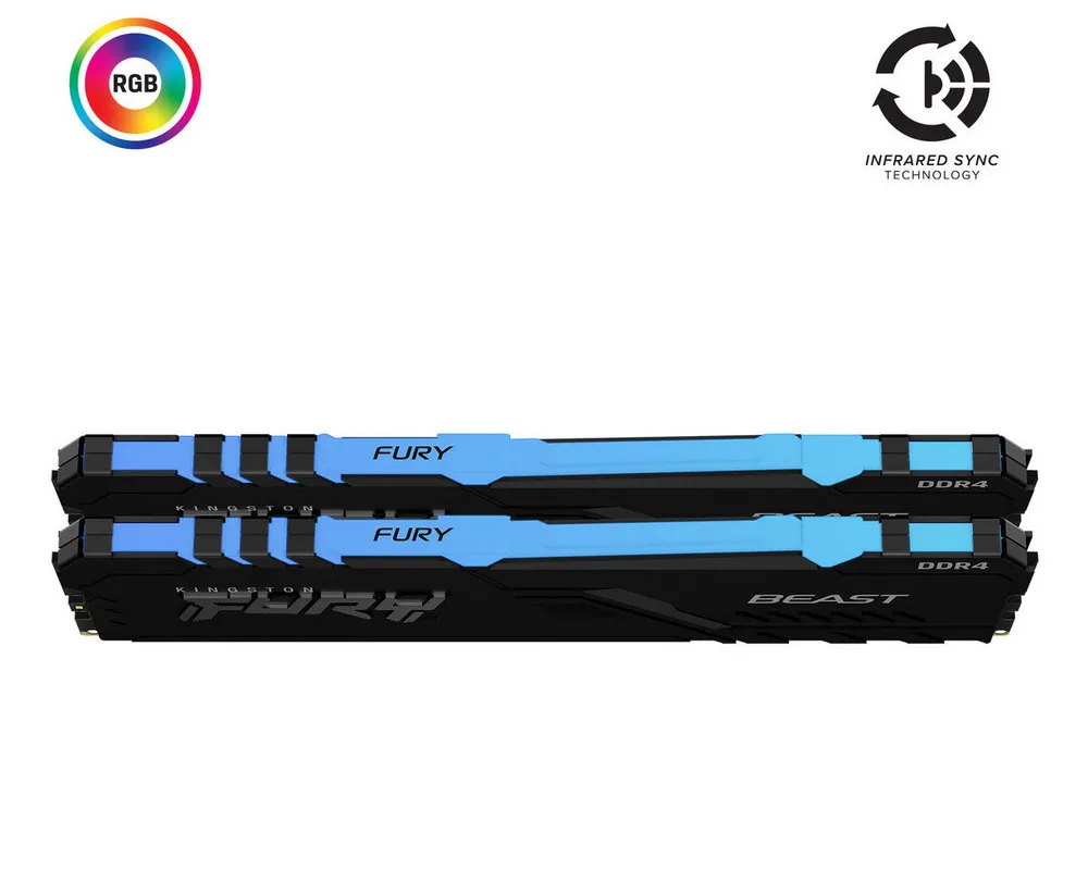 Memorie RAM Kingston FURY Beast RGB, DDR4 SDRAM, 3733 MHz, 16GB, KF437C19BBAK2/16