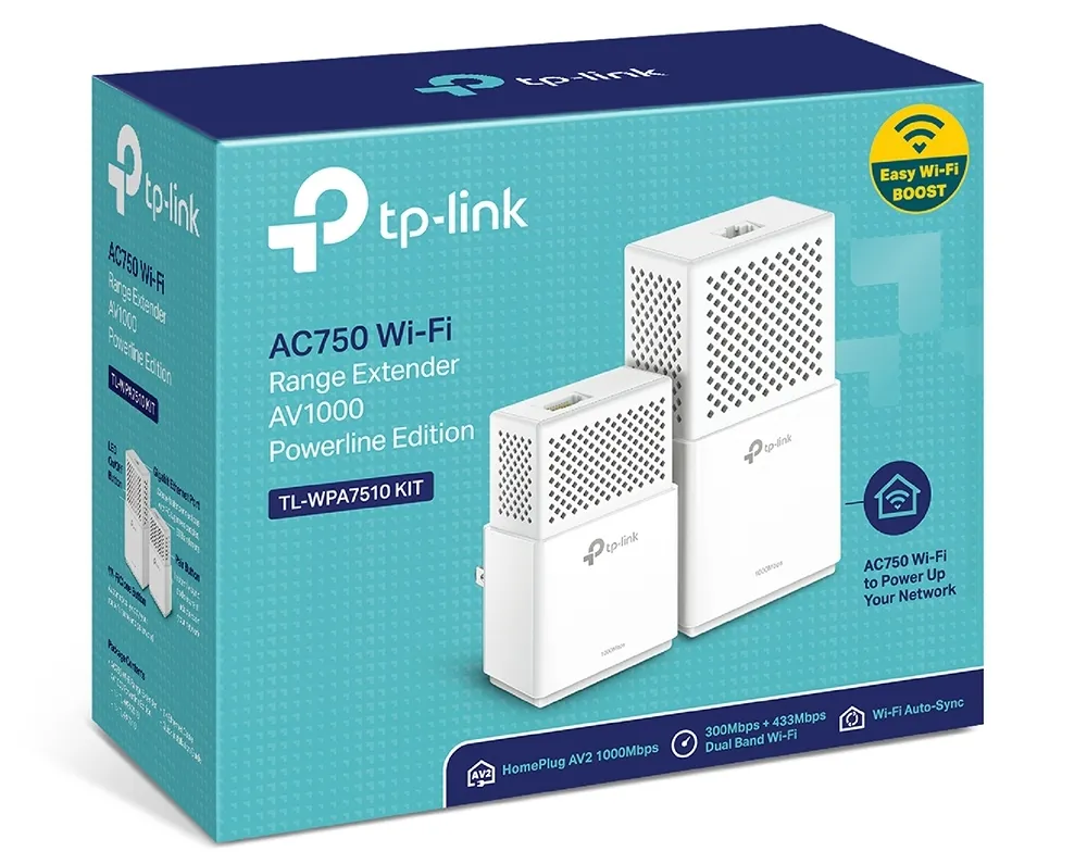 Powerline Adapter  TP-LINK TL-WPA7510 KIT, AV1000, 1000 Mbps, Alb