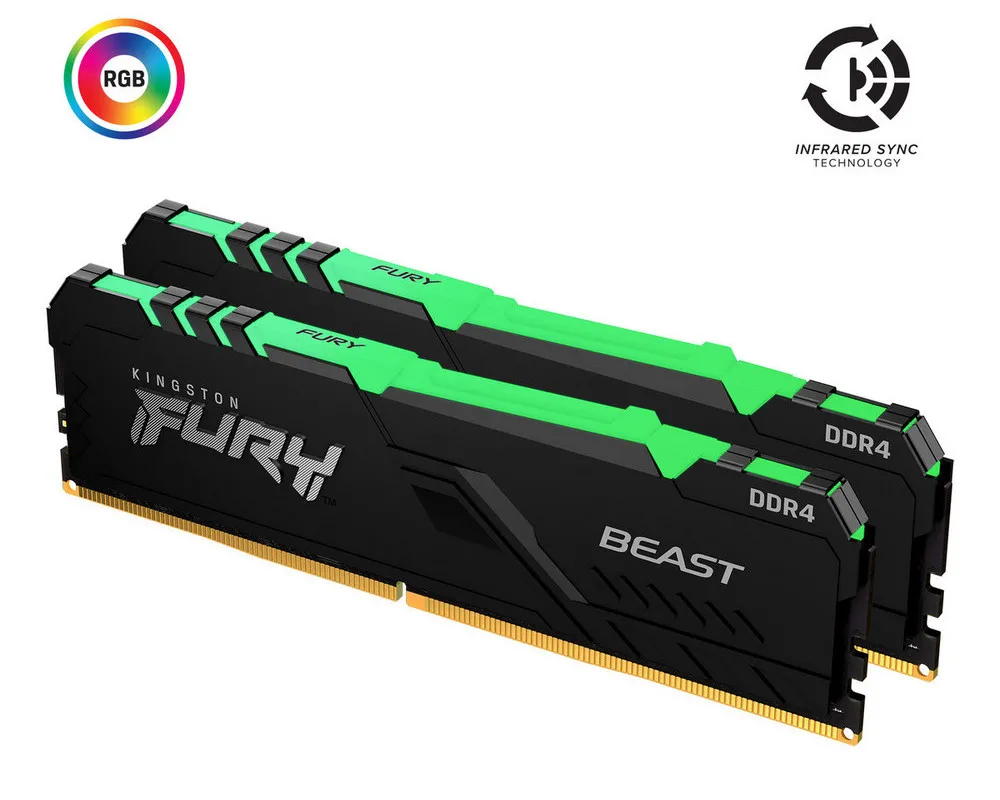 Memorie RAM Kingston FURY Beast RGB, DDR4 SDRAM, 3733 MHz, 16GB, KF437C19BBAK2/16