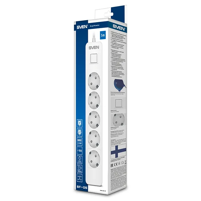Prelungitor electric SVEN SF-05, 5 Prize, 3m, Alb