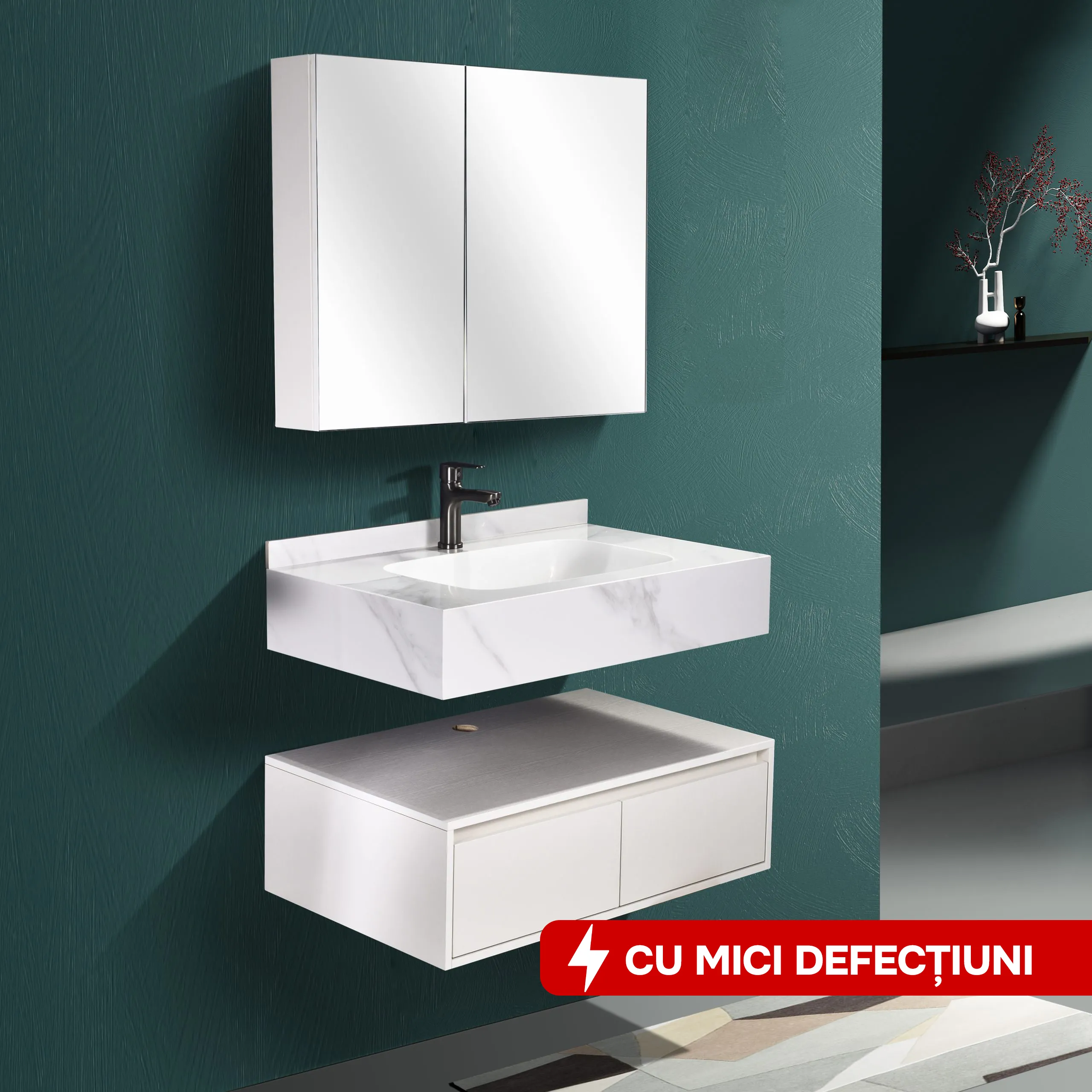 Set mobilier baie din piatra sinterizata 1016A (100cm)