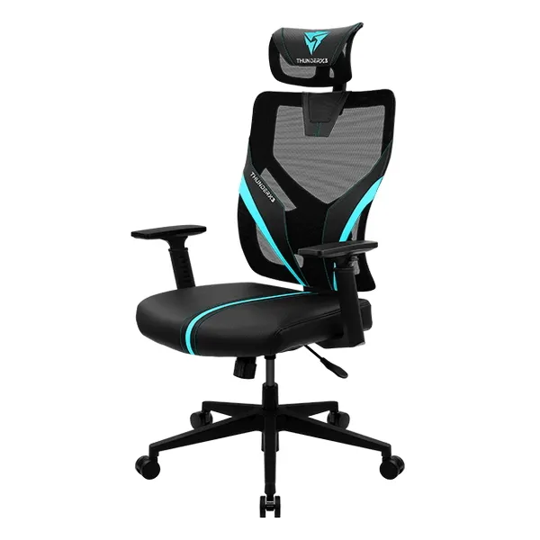 Scaun Gaming ThunderX3 Yama1, PU Piele, Negru/Albastru deschis