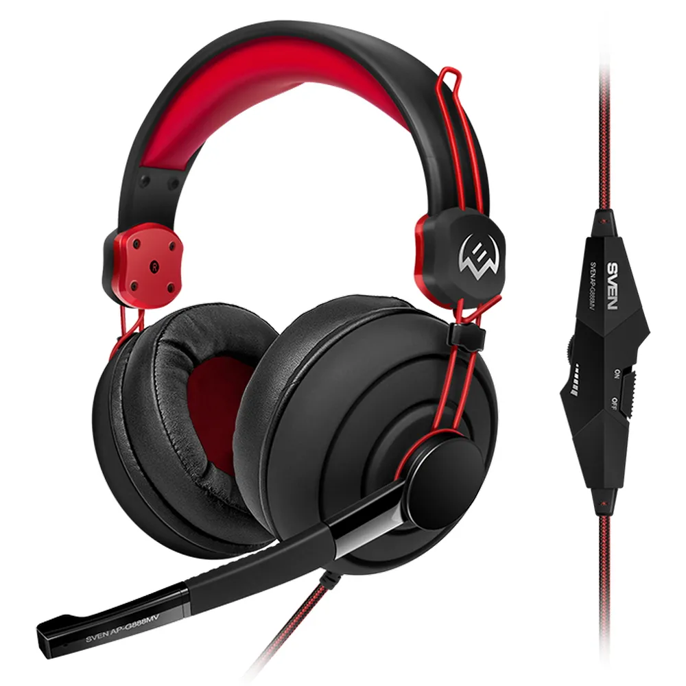 Căști gaming SVEN AP-G888MV, Cu fir, Negru/Roșu
